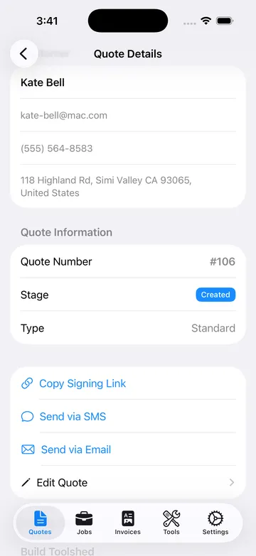 Sending a quote for signature